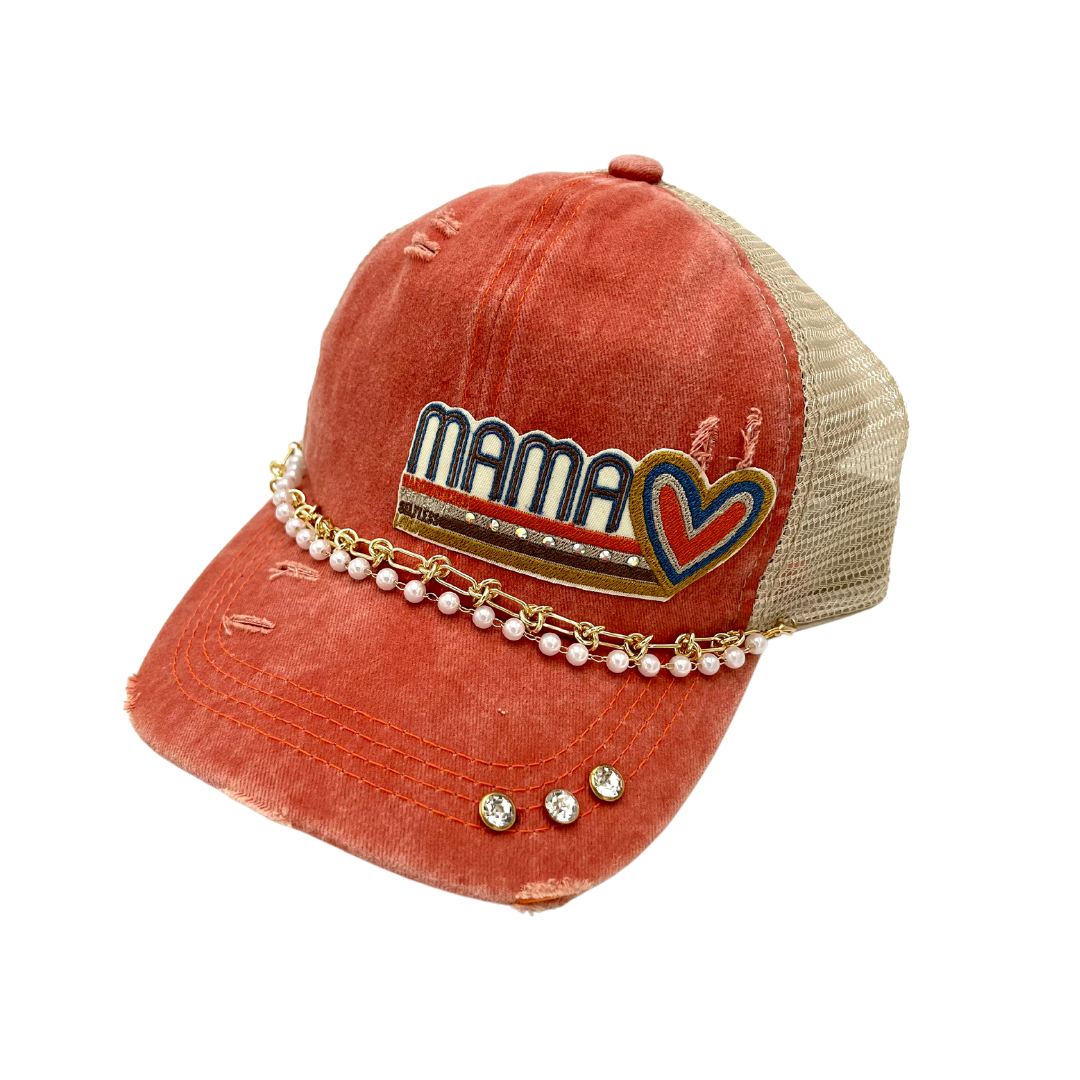 Mama retro criss cross ponytail trucker hat. With embroidered patch