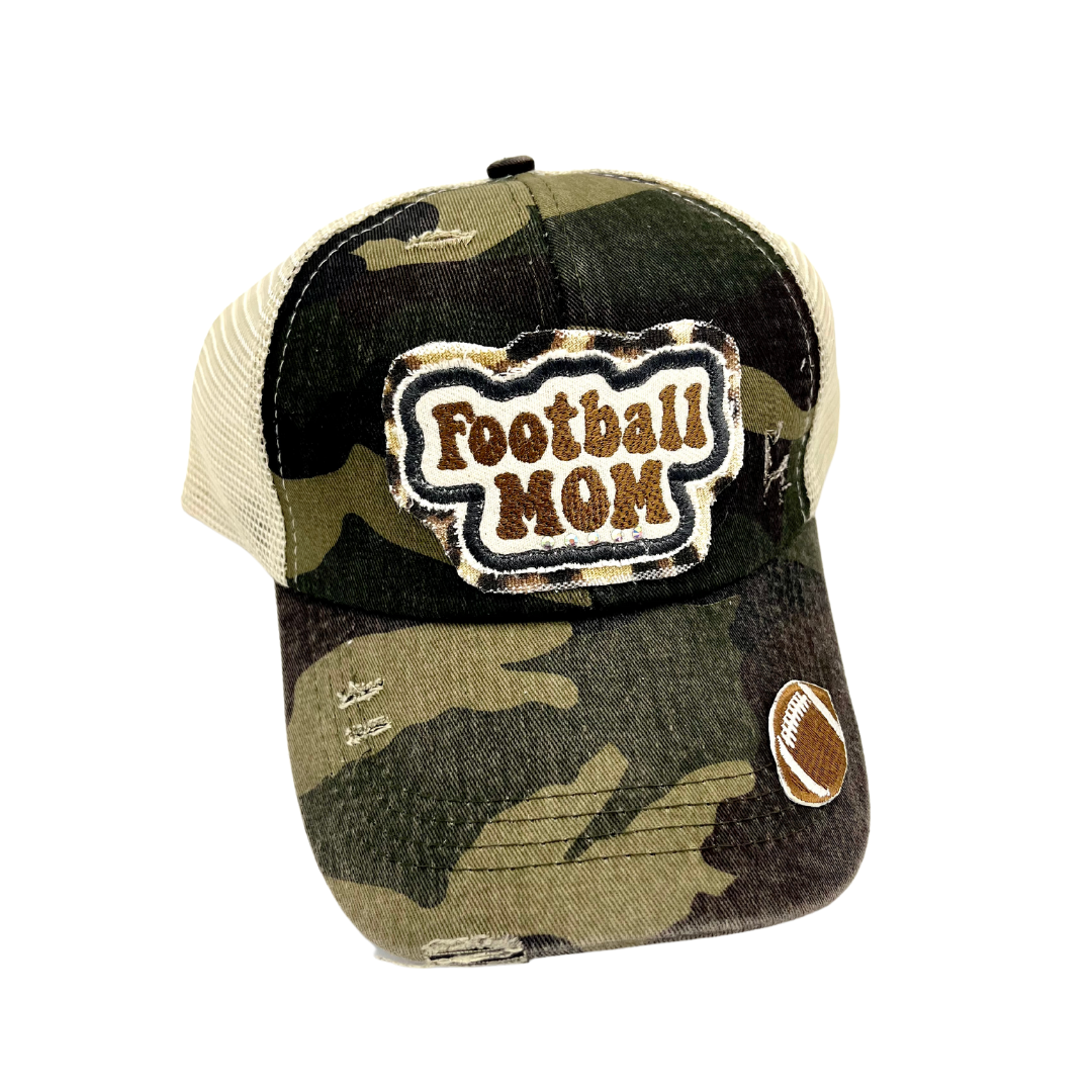 FOOTBALL MOM CRISS CROSS PONYTAIL TRUCKER