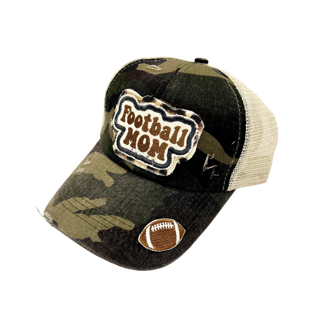 FOOTBALL MOM CRISS CROSS PONYTAIL TRUCKER