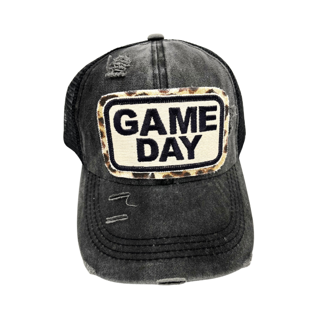 Game day black criss cross trucker hat