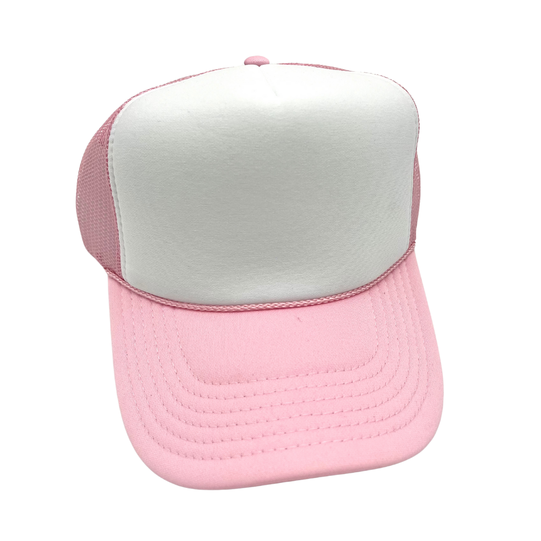 Pink and white trendy trucker hat with Maid of honor embroidered patch 