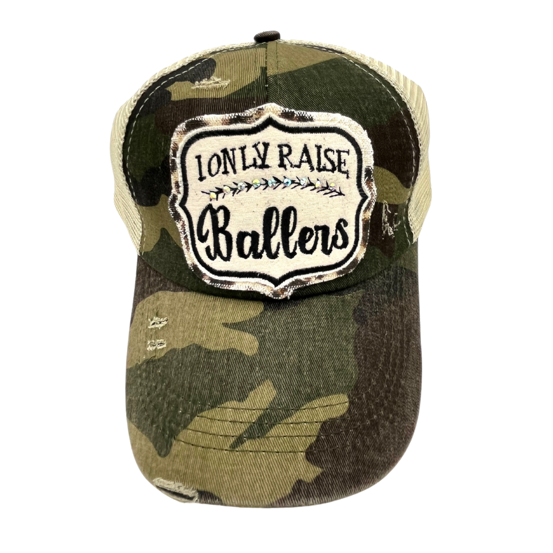 I only raise baleers camo criss cross trucker hat