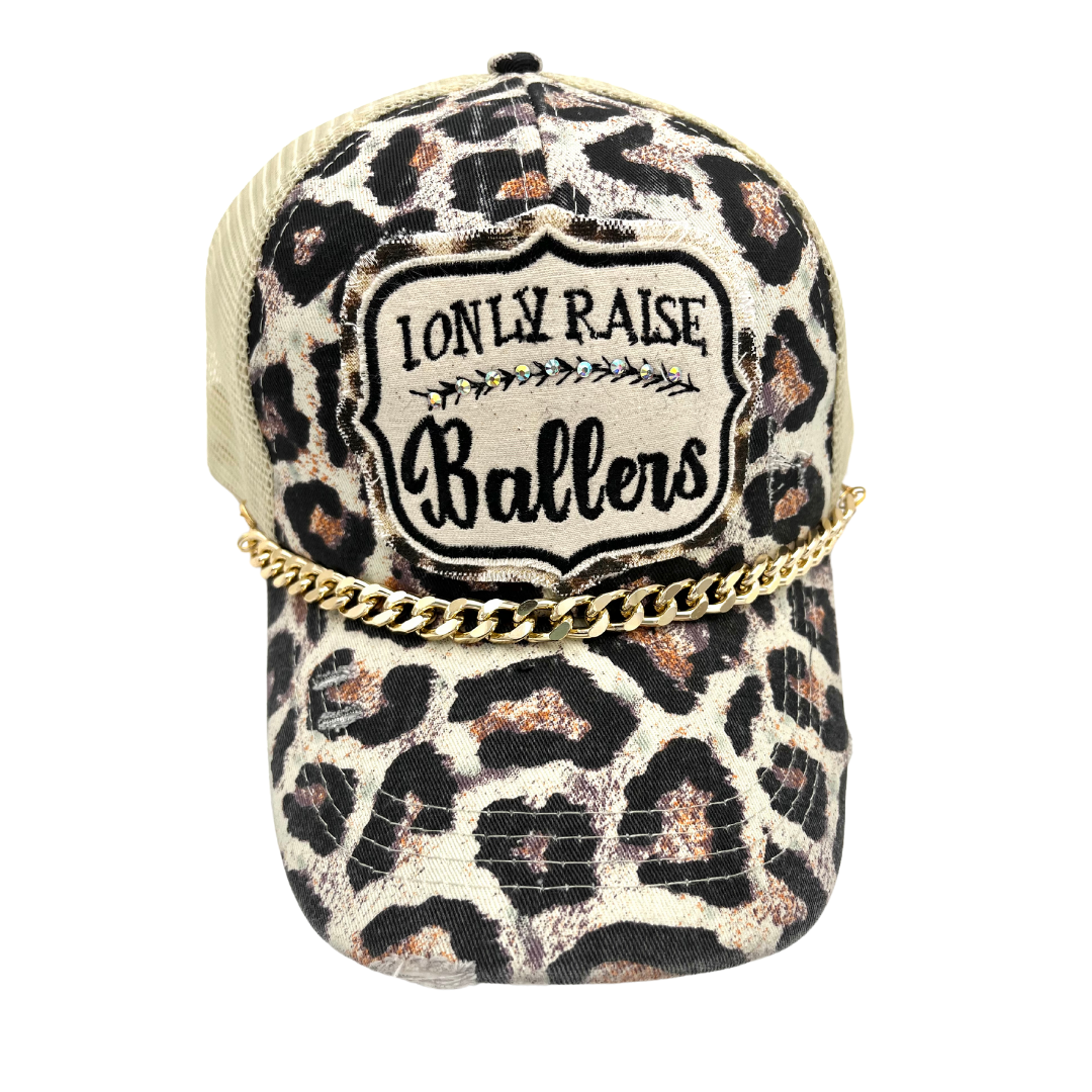 I only raise  ballers criss cross trucker large leopard print