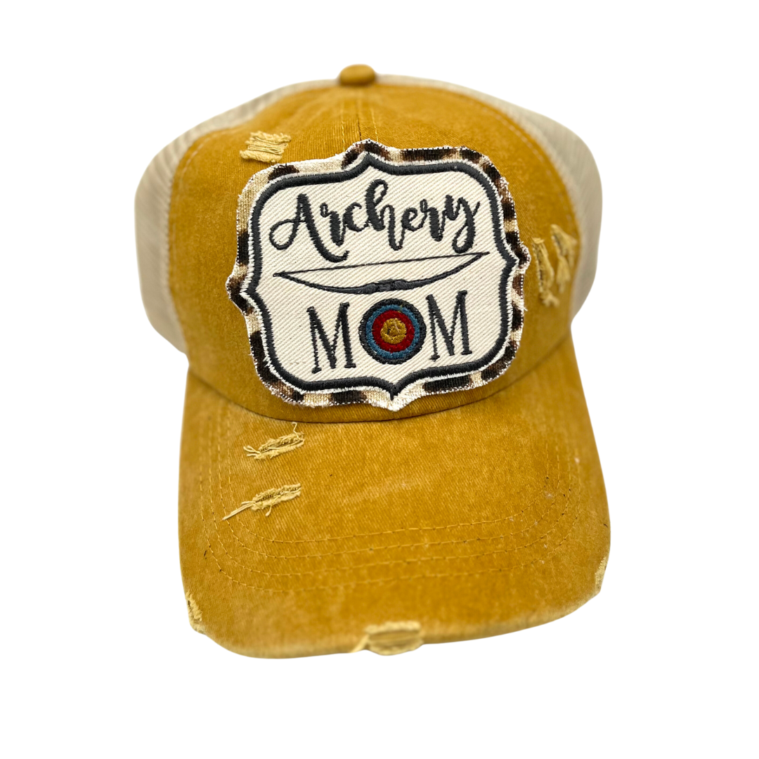 mustard colored archery mom cruss cross trucker hat hat