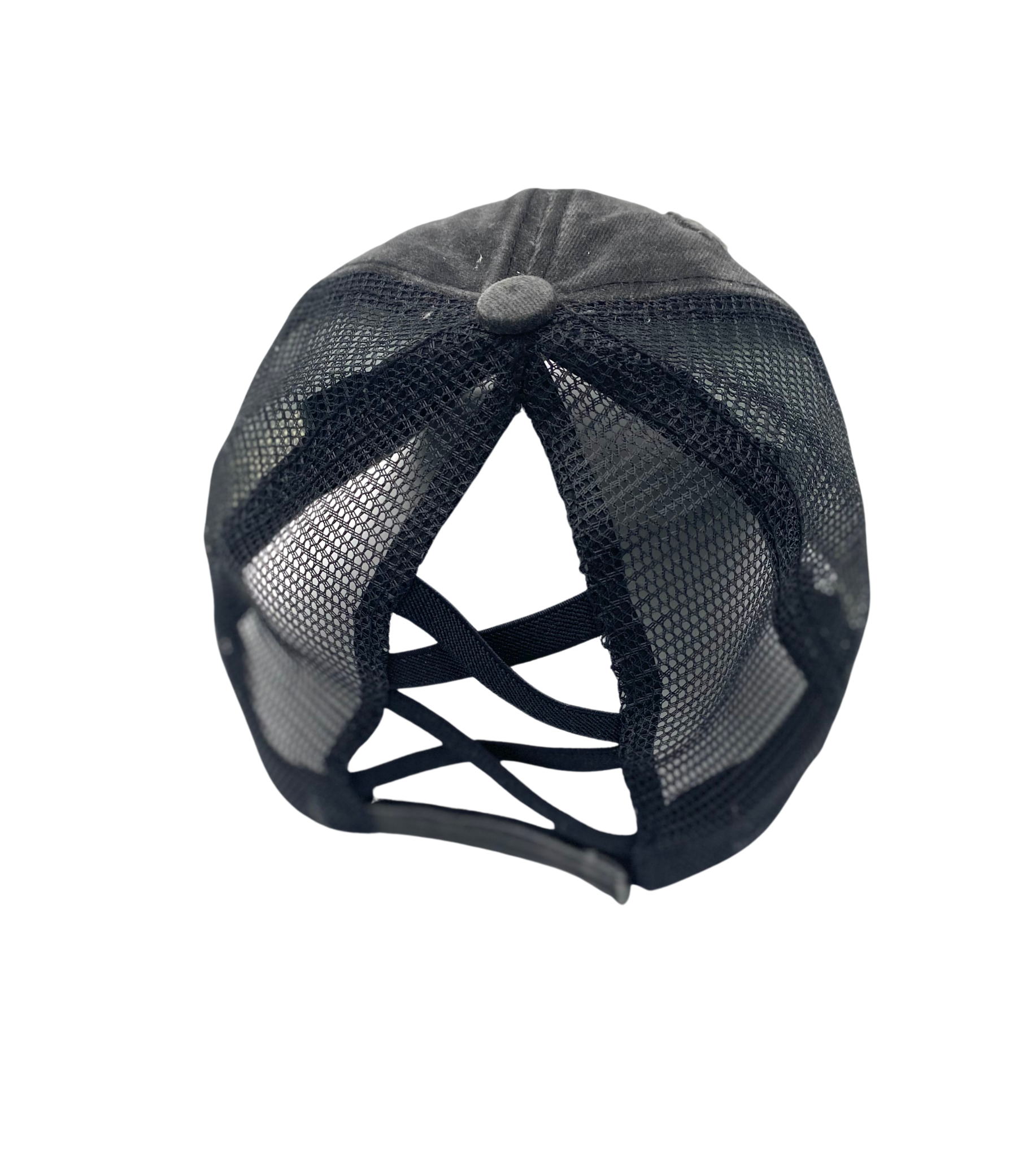 Back of criss cross ponytail hat