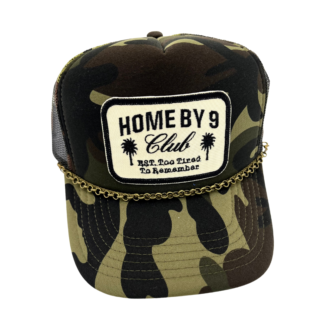 Home By Nine Club . Embroidered Patch . Trucker Hat