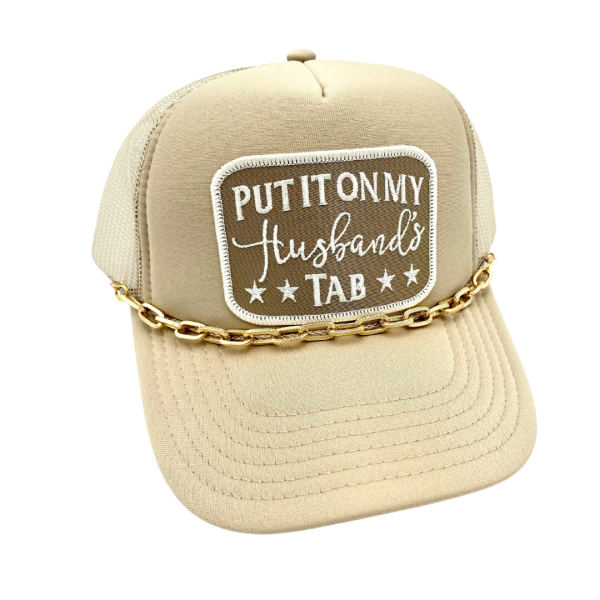 Tan custom embroidered patch trucker hat